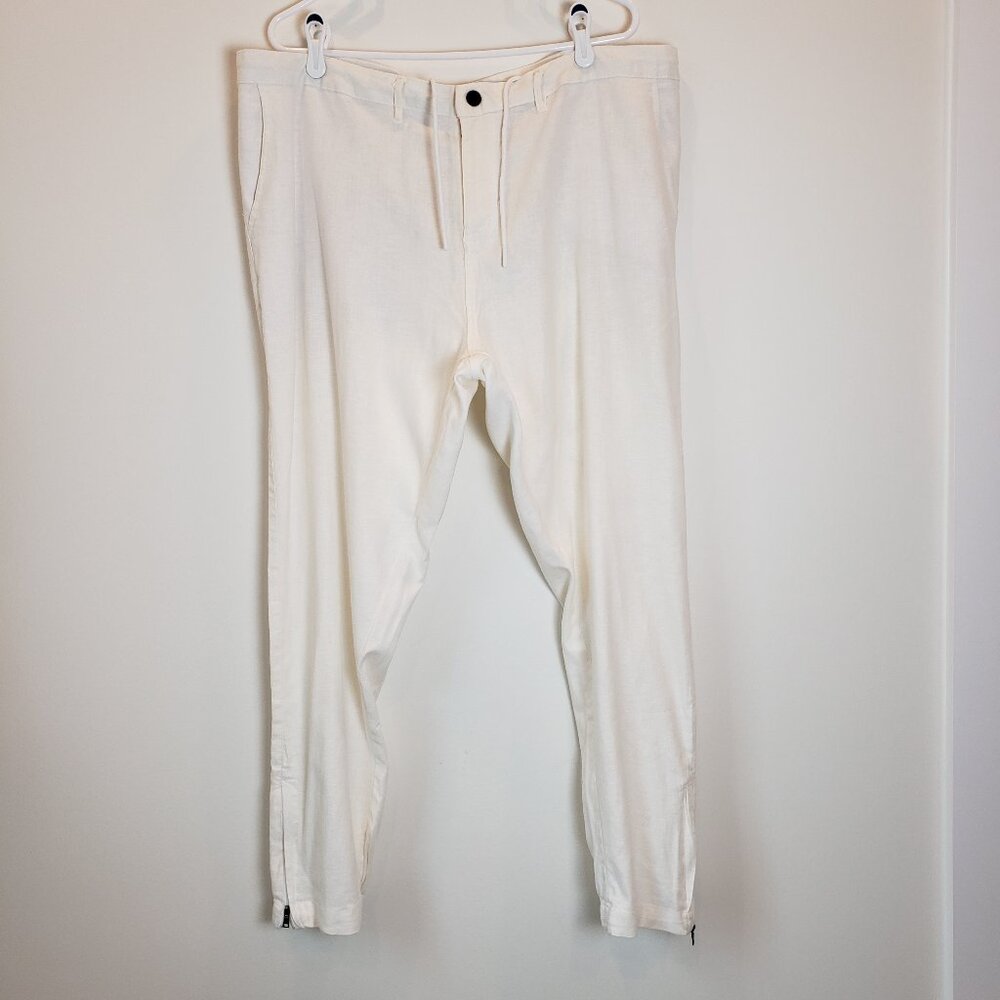 onia Traveler Pant Linen Blend Cream Zipper/Drawstring Closure 4 Pocket Size 36